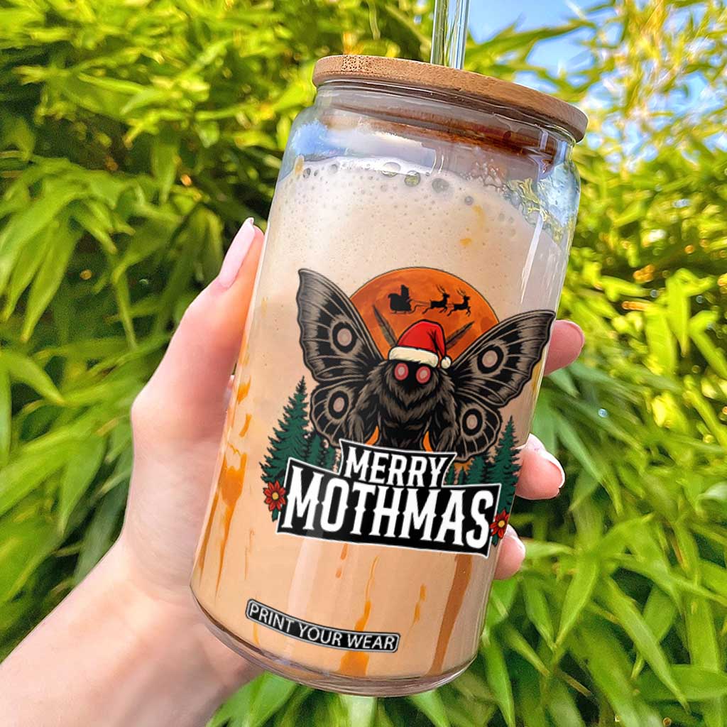 Mothman Glass Can Holiday Humor Merry Mothmas Cryptid Gift TS12 Black Print Your Wear