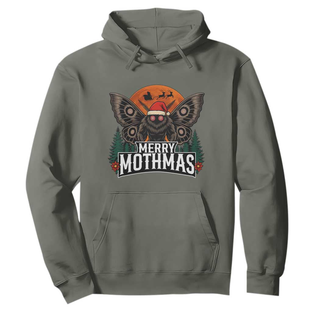 Mothman Hoodie Holiday Humor Merry Mothmas Cryptid Gift TS12 Military Green Print Your Wear