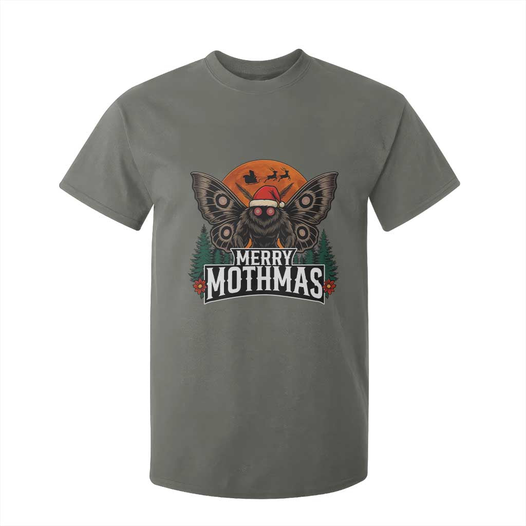 Mothman T Shirt For Kid Holiday Humor Merry Mothmas Cryptid Gift TS12 Military Green Print Your Wear