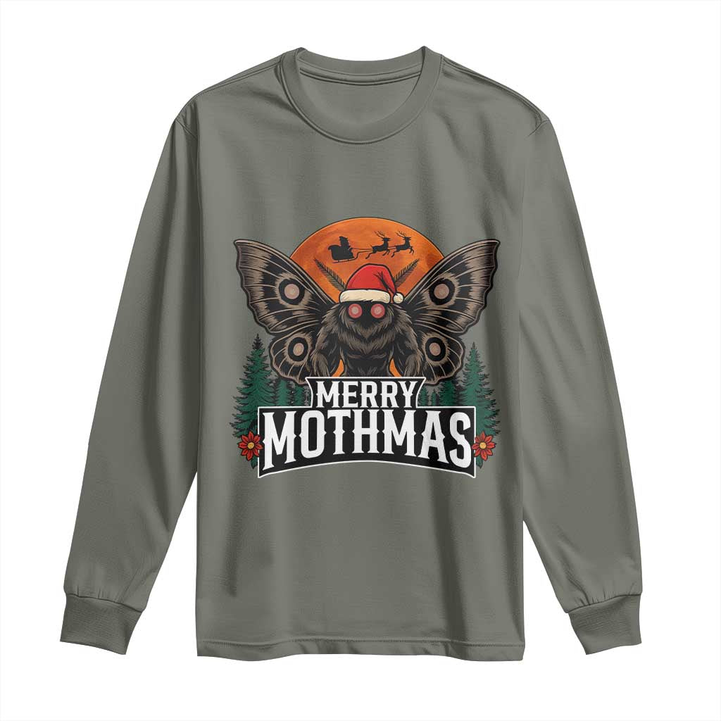 Mothman Long Sleeve Shirt Holiday Humor Merry Mothmas Cryptid Gift TS12 Military Green Print Your Wear