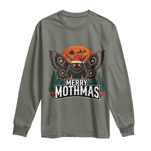 Mothman Long Sleeve Shirt Holiday Humor Merry Mothmas Cryptid Gift TS12 Military Green Print Your Wear