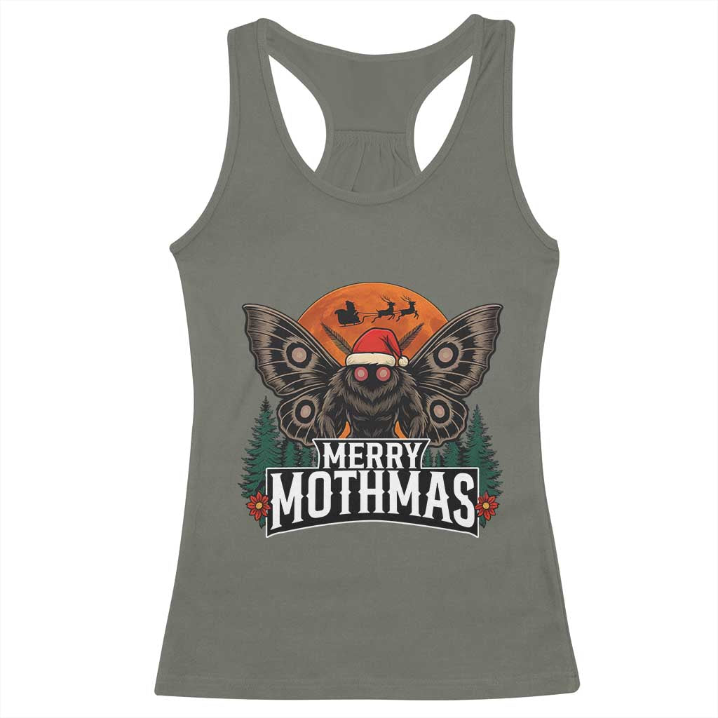 Mothman Racerback Tank Top Holiday Humor Merry Mothmas Cryptid Gift TS12 Military Green Print Your Wear