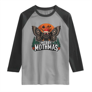 Mothman Raglan Shirt Holiday Humor Merry Mothmas Cryptid Gift TS12 Sport Gray Black Print Your Wear