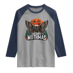 Mothman Raglan Shirt Holiday Humor Merry Mothmas Cryptid Gift TS12 Sport Gray Navy Print Your Wear