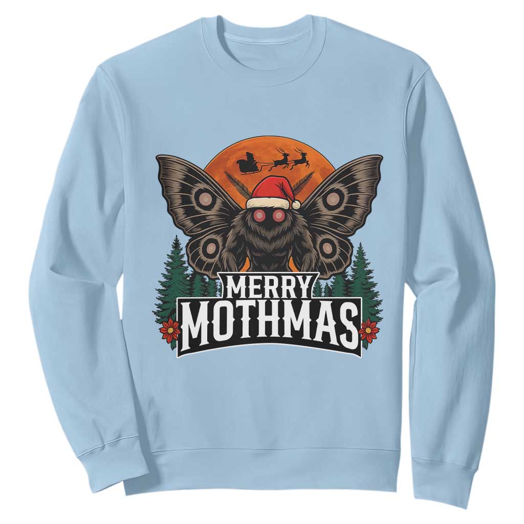 Mothman Sweatshirt Holiday Humor Merry Mothmas Cryptid Gift TS12 Light Blue Print Your Wear