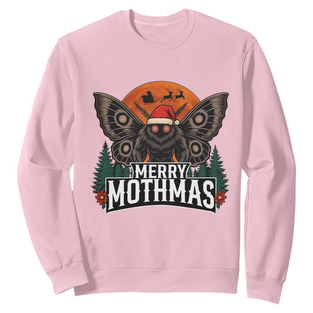 Mothman Sweatshirt Holiday Humor Merry Mothmas Cryptid Gift TS12 Light Pink Print Your Wear