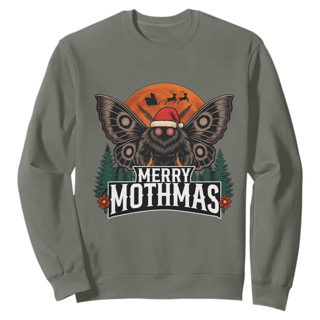 Mothman Sweatshirt Holiday Humor Merry Mothmas Cryptid Gift TS12 Military Green Print Your Wear