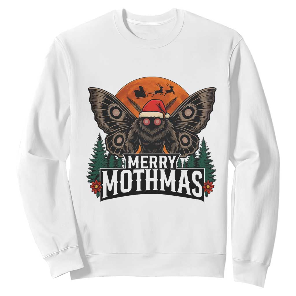 Mothman Sweatshirt Holiday Humor Merry Mothmas Cryptid Gift TS12 White Print Your Wear