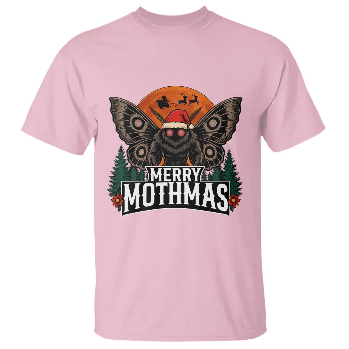 Mothman T Shirt Holiday Humor Merry Mothmas Cryptid Gift TS12 Light Pink Print Your Wear