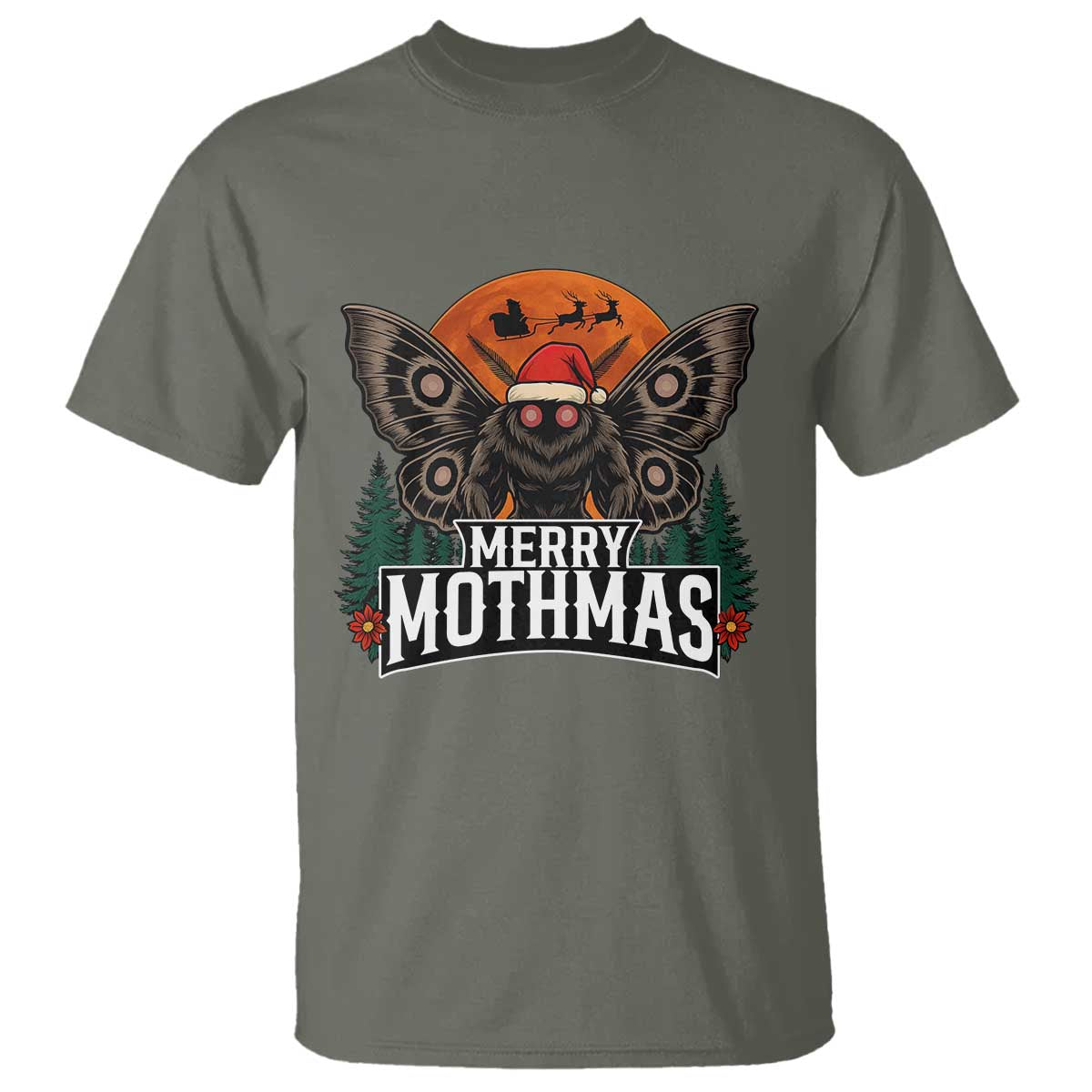 Mothman T Shirt Holiday Humor Merry Mothmas Cryptid Gift TS12 Military Green Print Your Wear