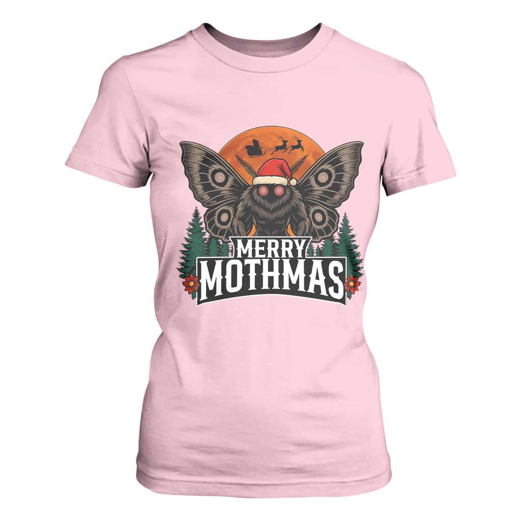 Mothman T Shirt For Women Holiday Humor Merry Mothmas Cryptid Gift TS12 Light Pink Print Your Wear