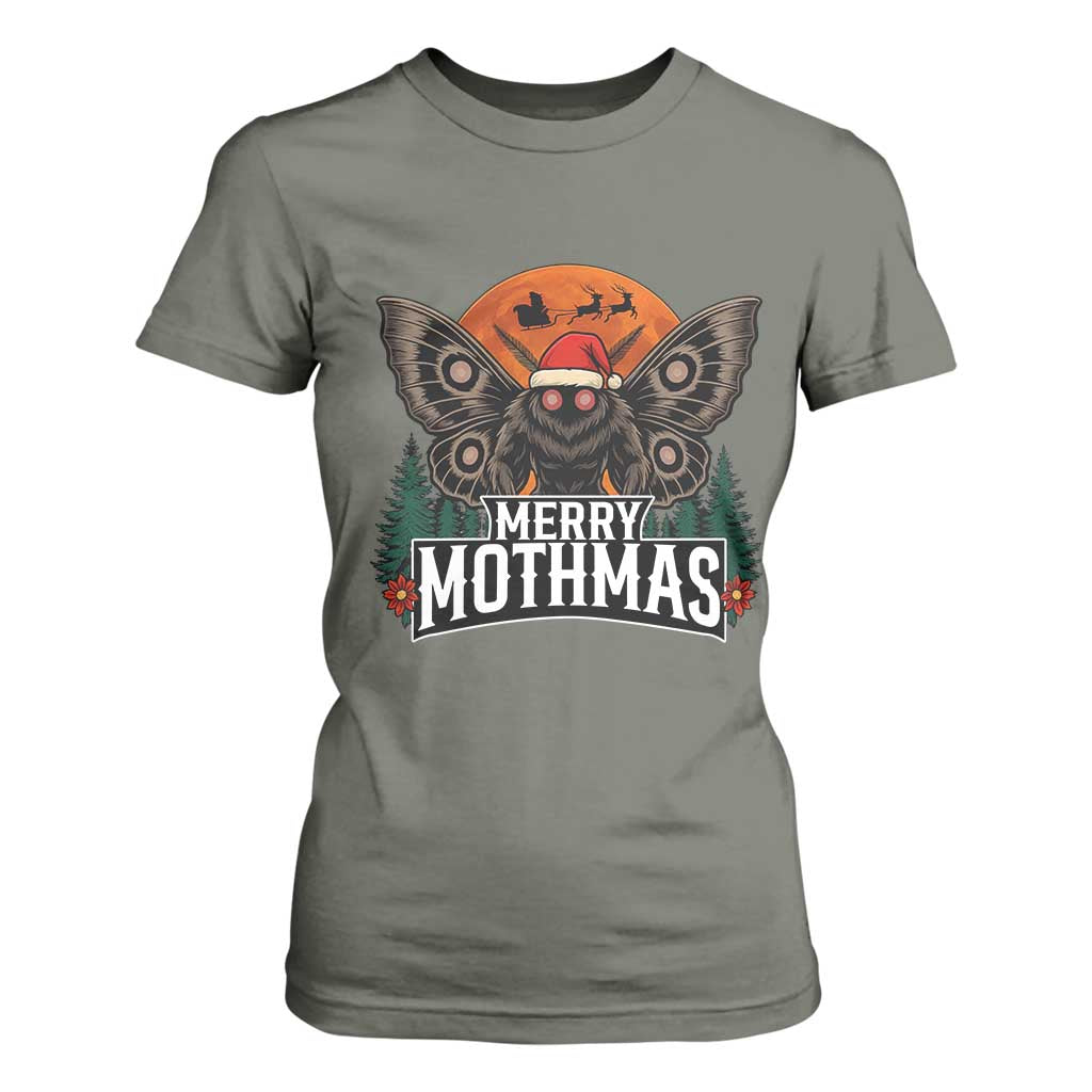 Mothman T Shirt For Women Holiday Humor Merry Mothmas Cryptid Gift TS12 Military Green Print Your Wear