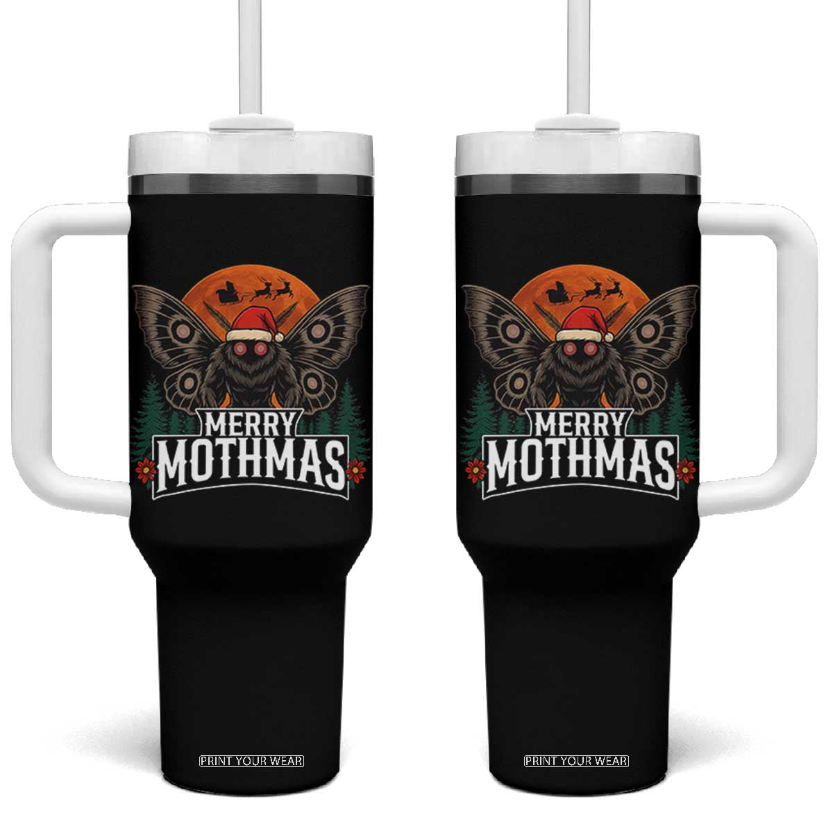 Mothman Tumbler With Handle Holiday Humor Merry Mothmas Cryptid Gift TS12 One Size: 40 oz Black Print Your Wear