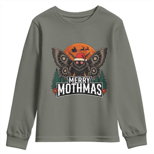Mothman Youth Sweatshirt Holiday Humor Merry Mothmas Cryptid Gift TS12 Military Green Print Your Wear