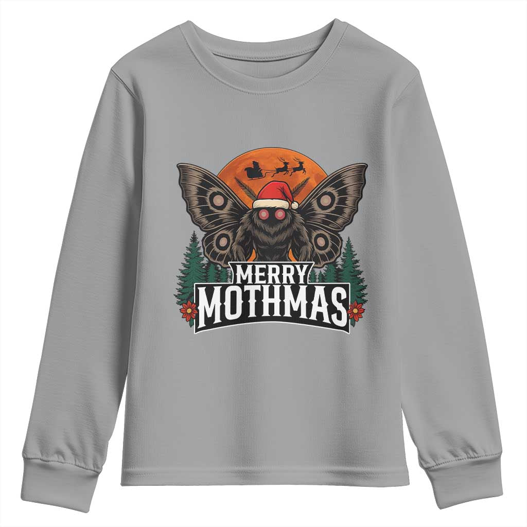 Mothman Youth Sweatshirt Holiday Humor Merry Mothmas Cryptid Gift TS12 Sport Gray Print Your Wear