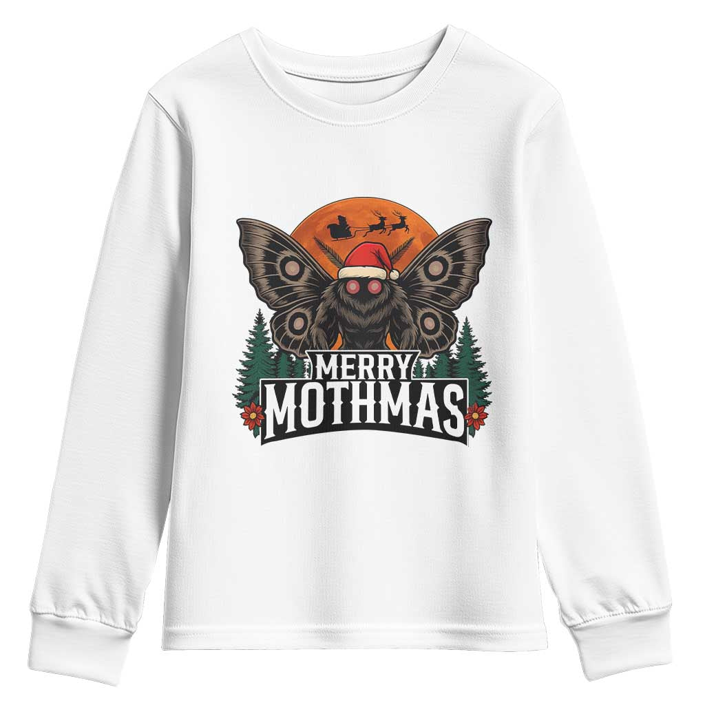 Mothman Youth Sweatshirt Holiday Humor Merry Mothmas Cryptid Gift TS12 White Print Your Wear