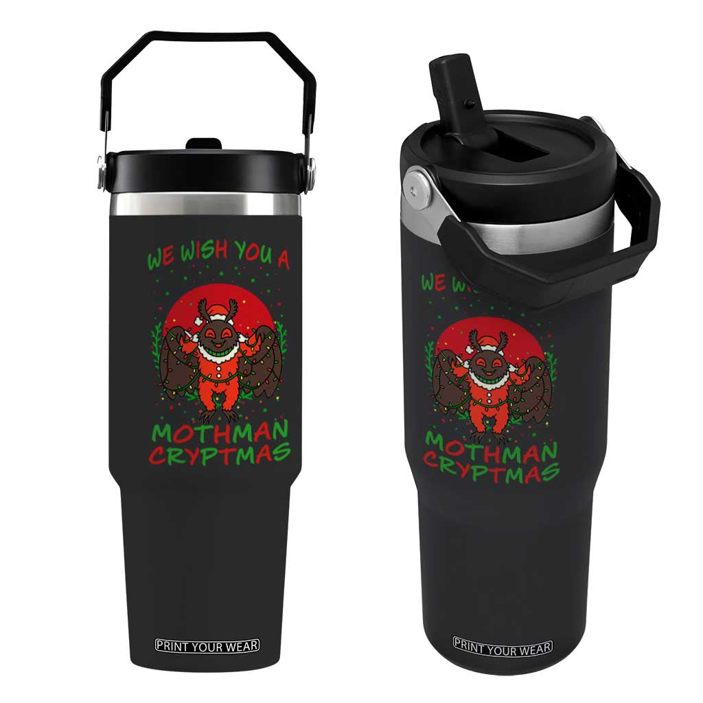Mothman Christmas Flip Straw Tumbler We Wish You A Mothman Cryptmas Funny Christmas Gift TS12 One Size: 30 oz Black Print Your Wear