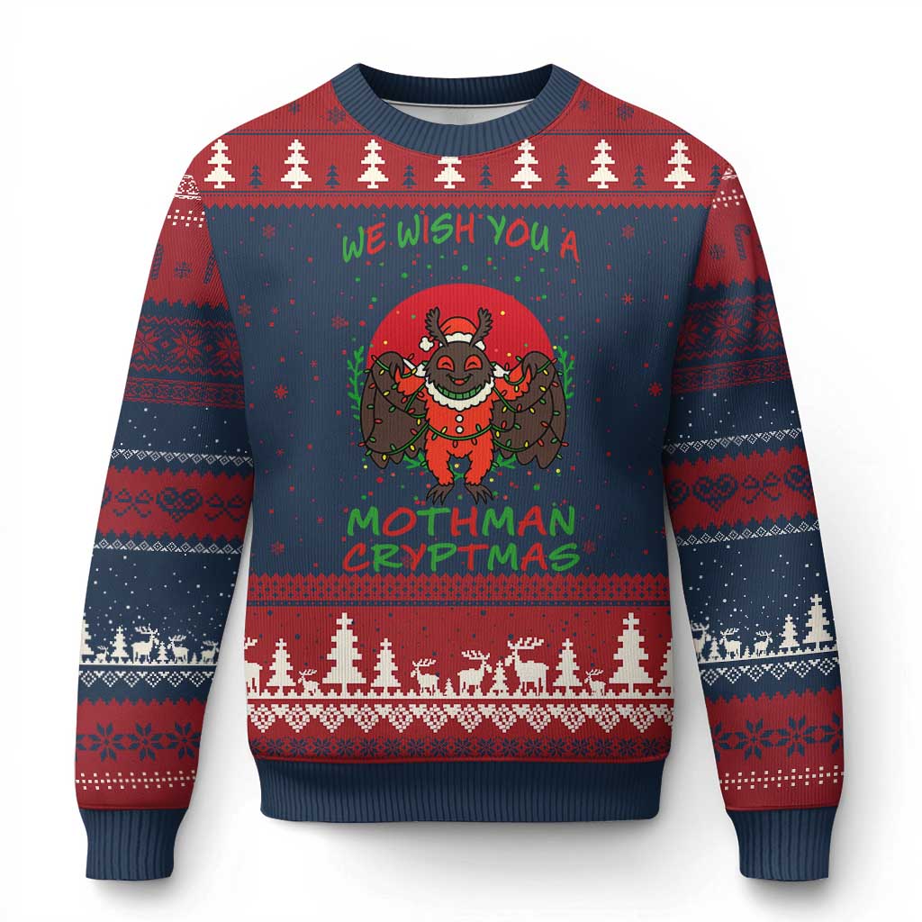 Mothman Christmas Ugly Christmas Sweater We Wish You A Mothman Cryptmas Funny Christmas Gift TS12 Navy Red Print Your Wear
