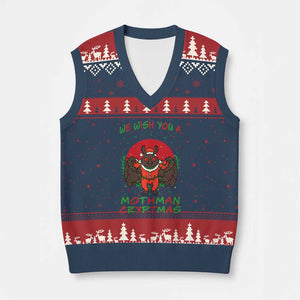 Mothman Xmas V-Neck Knit Sweater Vest We Wish You A Mothman Cryptmas Funny Xmas Gift TS12 Navy Red Print Your Wear