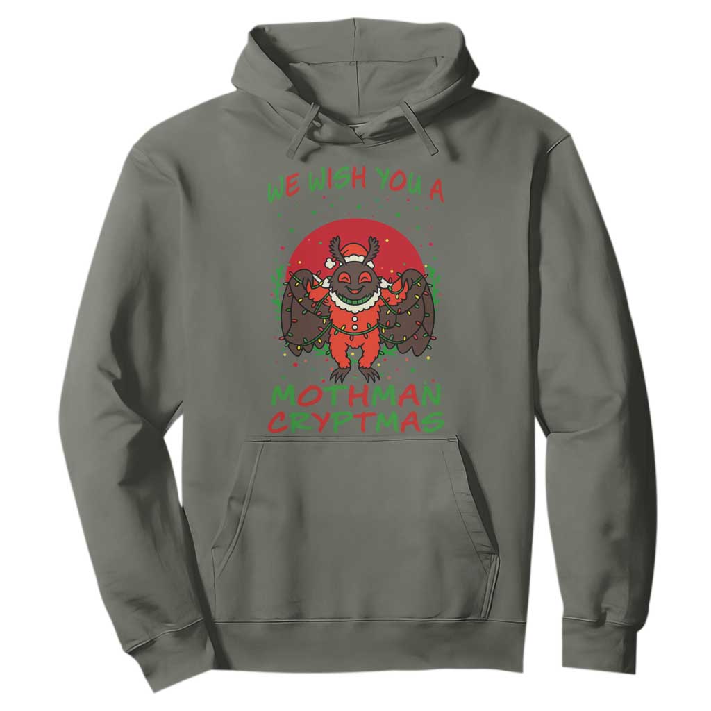Mothman Christmas Hoodie We Wish You A Mothman Cryptmas Funny Christmas Gift TS12 Military Green Print Your Wear