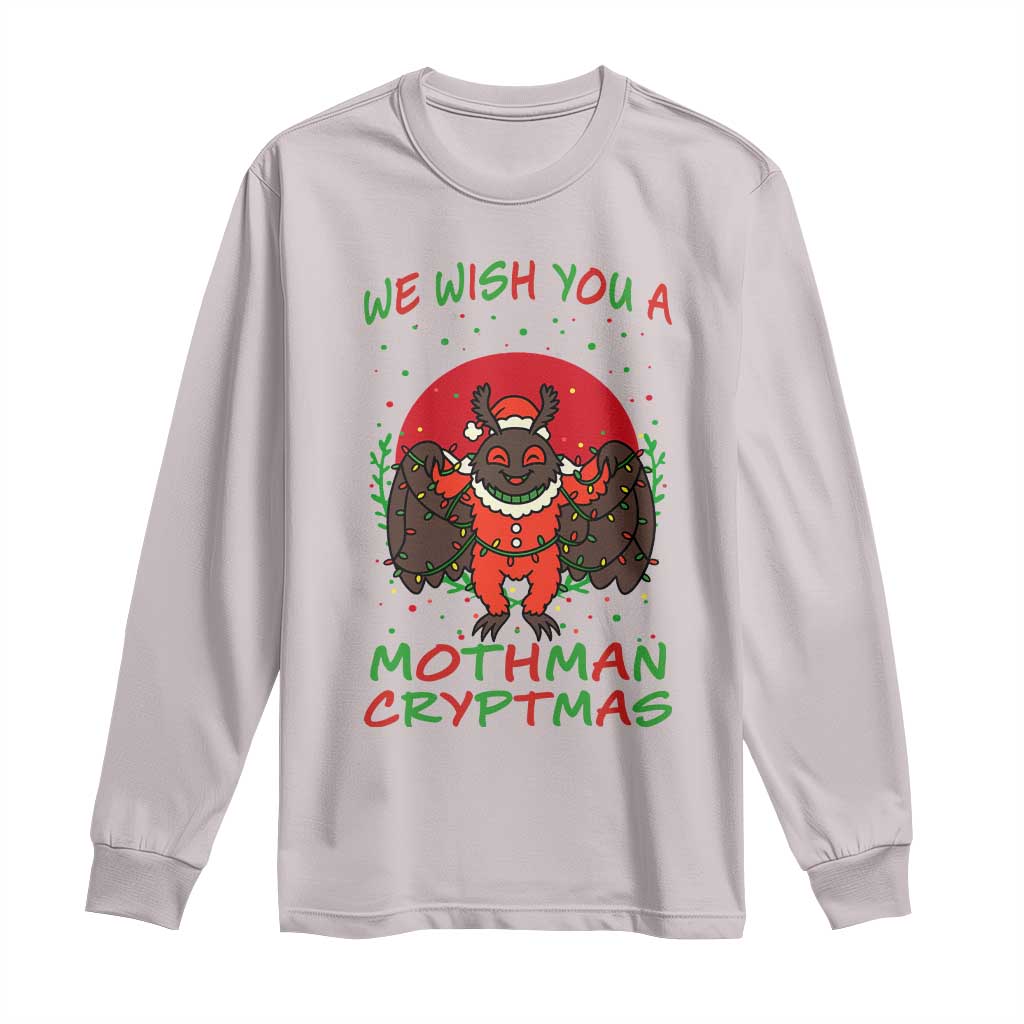 Mothman Christmas Long Sleeve Shirt We Wish You A Mothman Cryptmas Funny Christmas Gift TS12 Ice Gray Print Your Wear