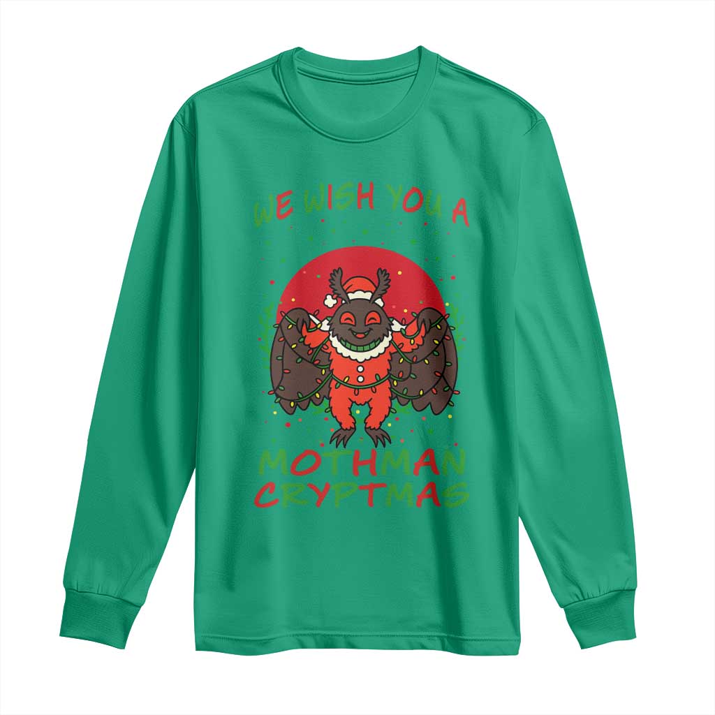 Mothman Christmas Long Sleeve Shirt We Wish You A Mothman Cryptmas Funny Christmas Gift TS12 Irish Green Print Your Wear