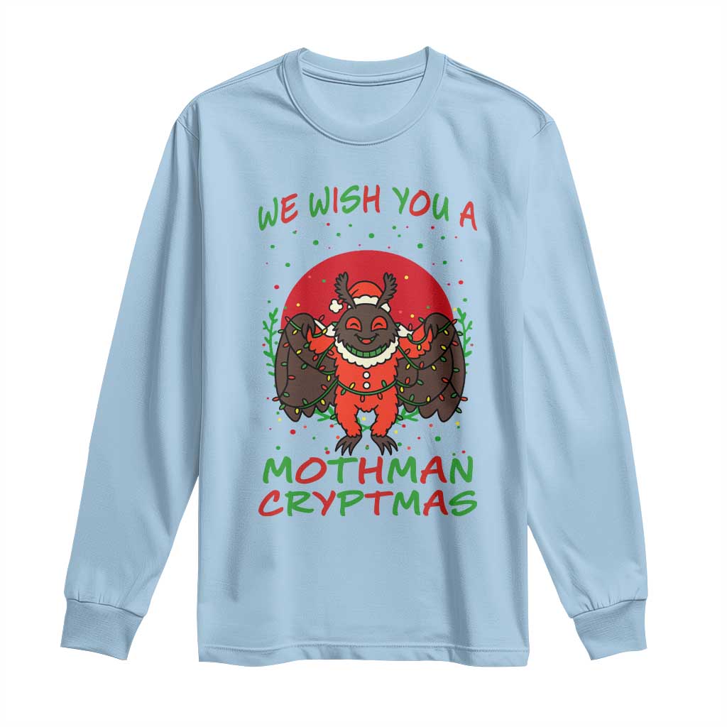 Mothman Christmas Long Sleeve Shirt We Wish You A Mothman Cryptmas Funny Christmas Gift TS12 Light Blue Print Your Wear