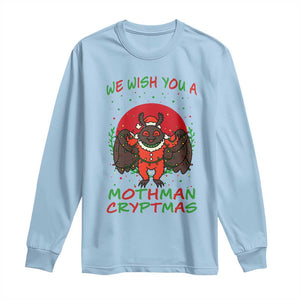 Mothman Christmas Long Sleeve Shirt We Wish You A Mothman Cryptmas Funny Christmas Gift TS12 Light Blue Print Your Wear