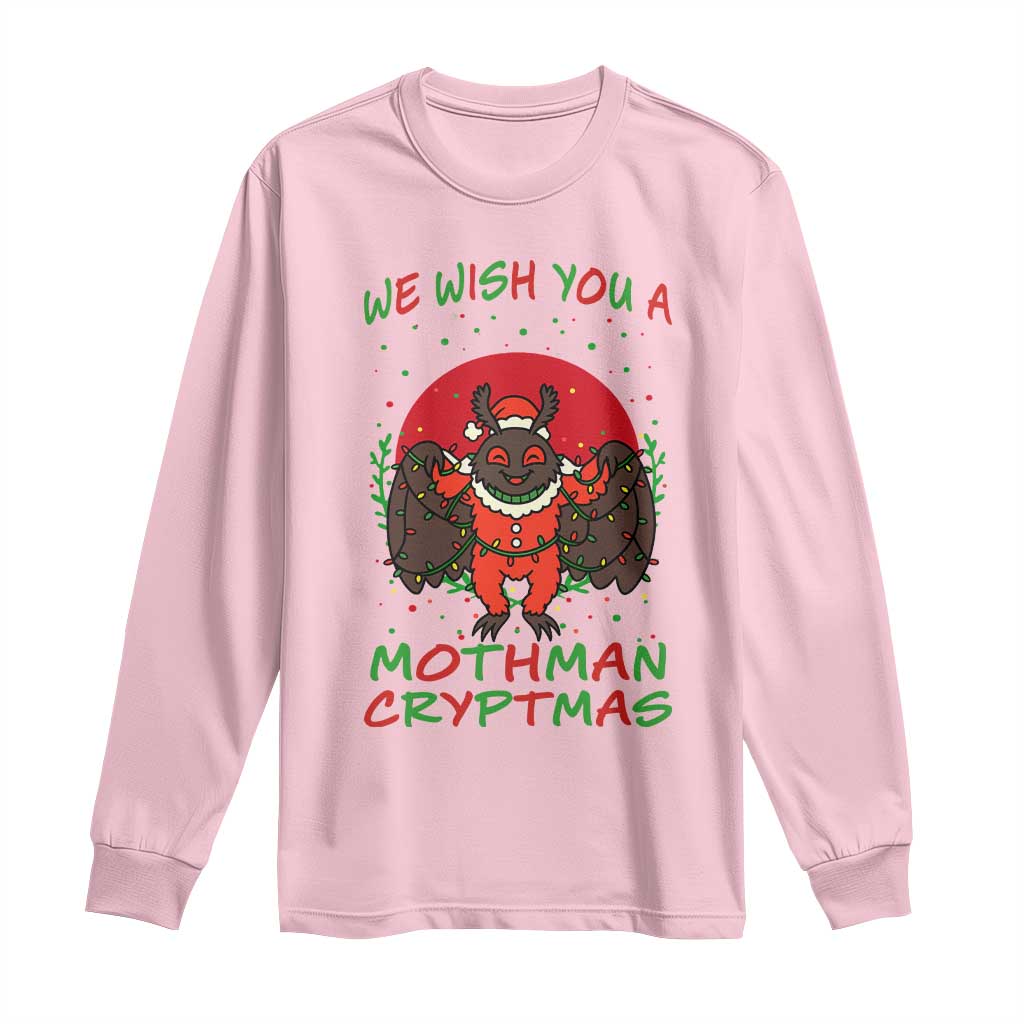 Mothman Christmas Long Sleeve Shirt We Wish You A Mothman Cryptmas Funny Christmas Gift TS12 Light Pink Print Your Wear