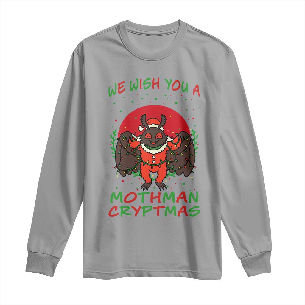 Mothman Christmas Long Sleeve Shirt We Wish You A Mothman Cryptmas Funny Christmas Gift TS12 Sport Gray Print Your Wear