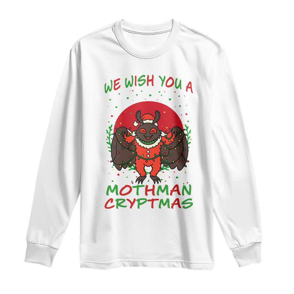 Mothman Christmas Long Sleeve Shirt We Wish You A Mothman Cryptmas Funny Christmas Gift TS12 White Print Your Wear
