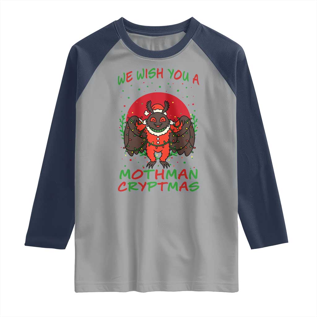 Mothman Christmas Raglan Shirt We Wish You A Mothman Cryptmas Funny Christmas Gift TS12 Sport Gray Navy Print Your Wear