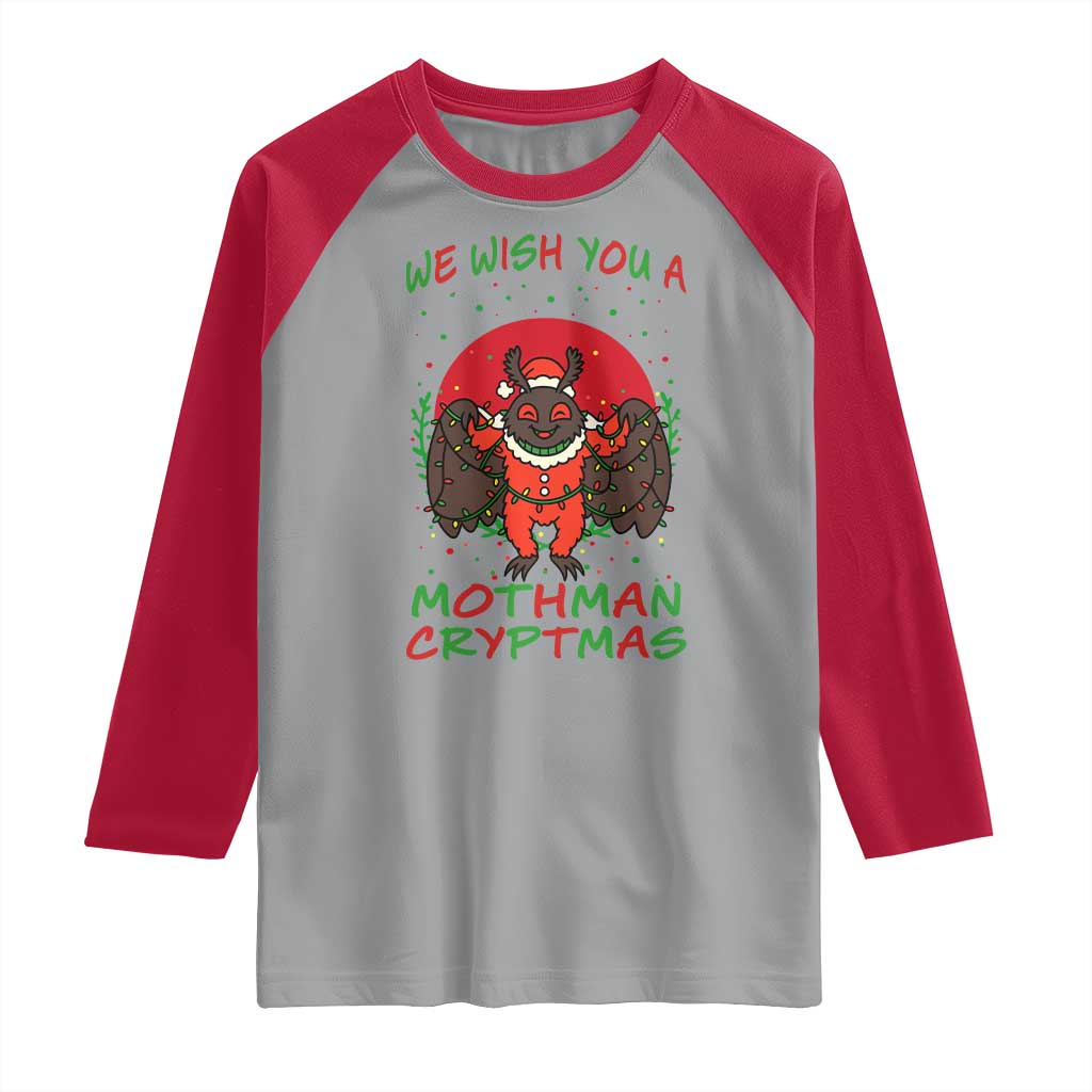 Mothman Christmas Raglan Shirt We Wish You A Mothman Cryptmas Funny Christmas Gift TS12 Sport Gray Red Print Your Wear