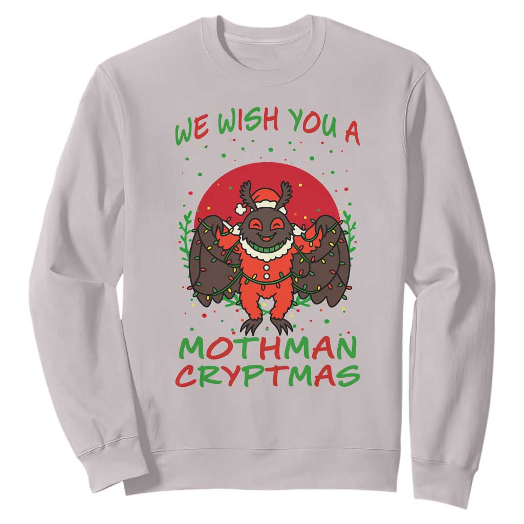 Mothman Christmas Sweatshirt We Wish You A Mothman Cryptmas Funny Christmas Gift TS12 Ice Gray Print Your Wear