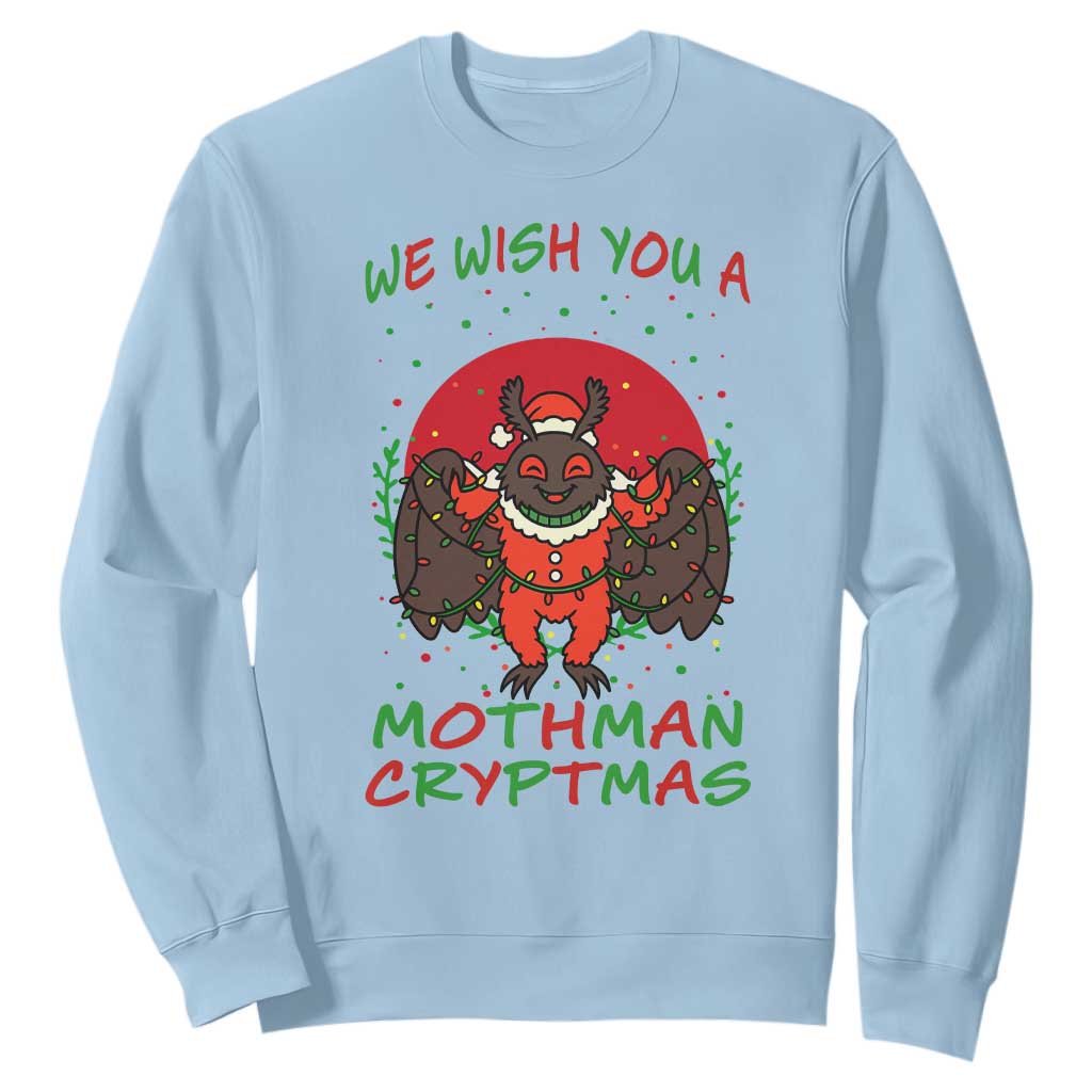Mothman Christmas Sweatshirt We Wish You A Mothman Cryptmas Funny Christmas Gift TS12 Light Blue Print Your Wear