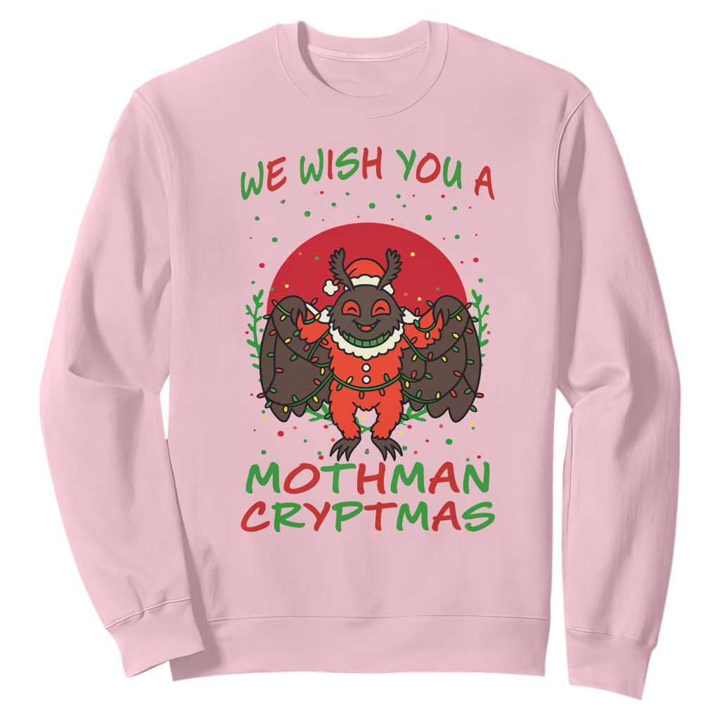 Mothman Christmas Sweatshirt We Wish You A Mothman Cryptmas Funny Christmas Gift TS12 Light Pink Print Your Wear