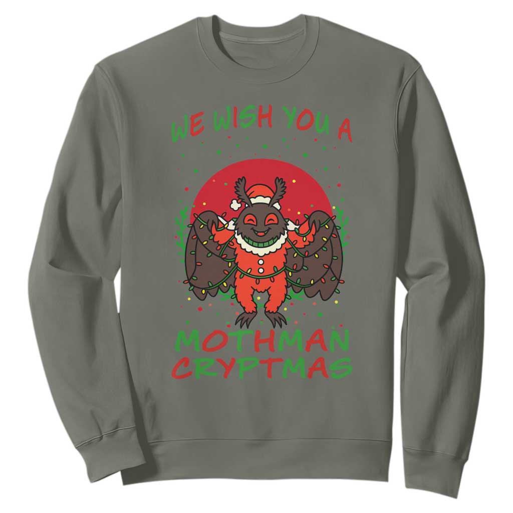 Mothman Christmas Sweatshirt We Wish You A Mothman Cryptmas Funny Christmas Gift TS12 Military Green Print Your Wear