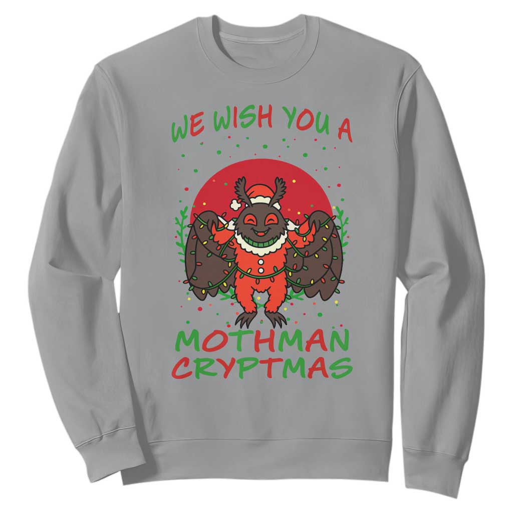 Mothman Christmas Sweatshirt We Wish You A Mothman Cryptmas Funny Christmas Gift TS12 Sport Gray Print Your Wear