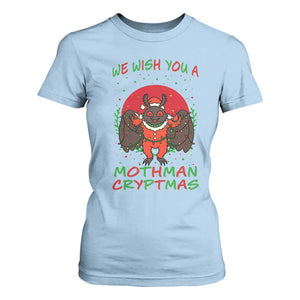 Mothman Christmas T Shirt For Women We Wish You A Mothman Cryptmas Funny Christmas Gift TS12 Light Blue Print Your Wear