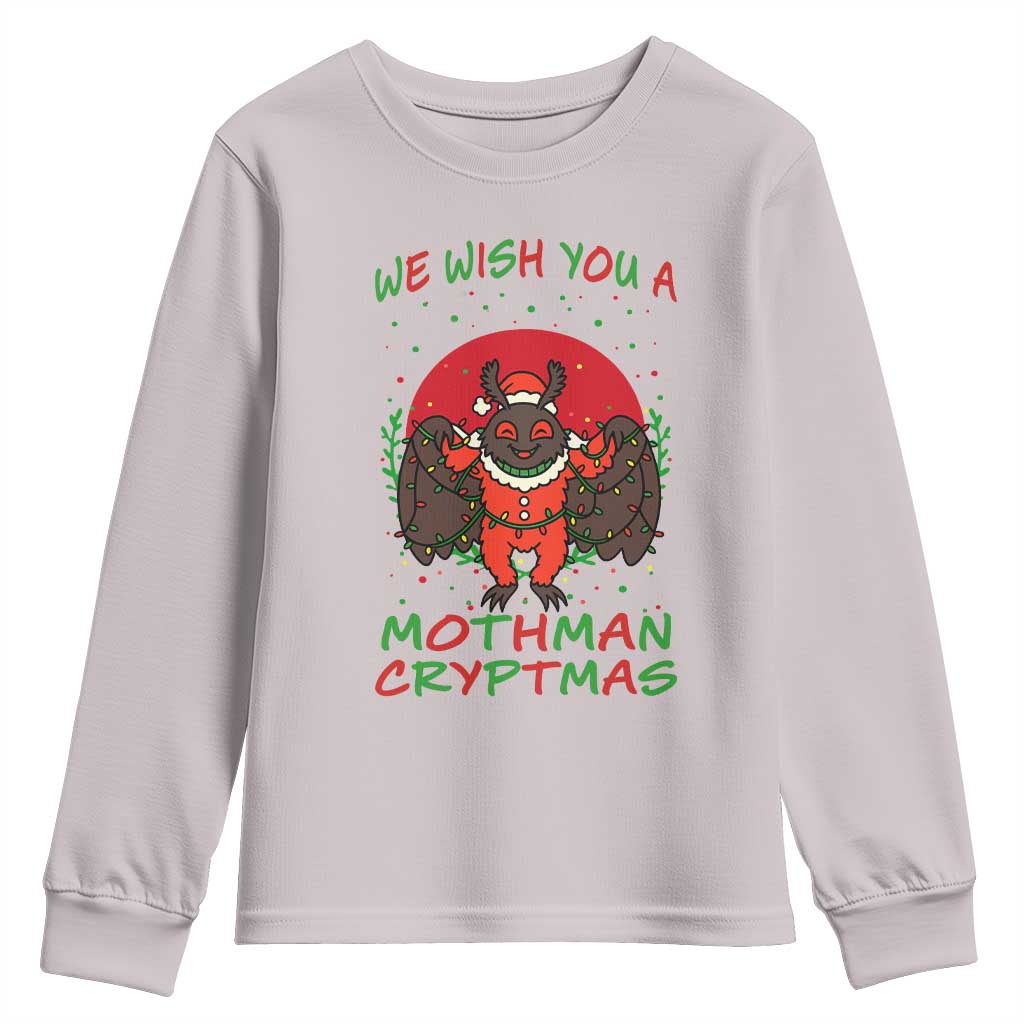 Mothman Christmas Youth Sweatshirt We Wish You A Mothman Cryptmas Funny Christmas Gift TS12 Ice Gray Print Your Wear