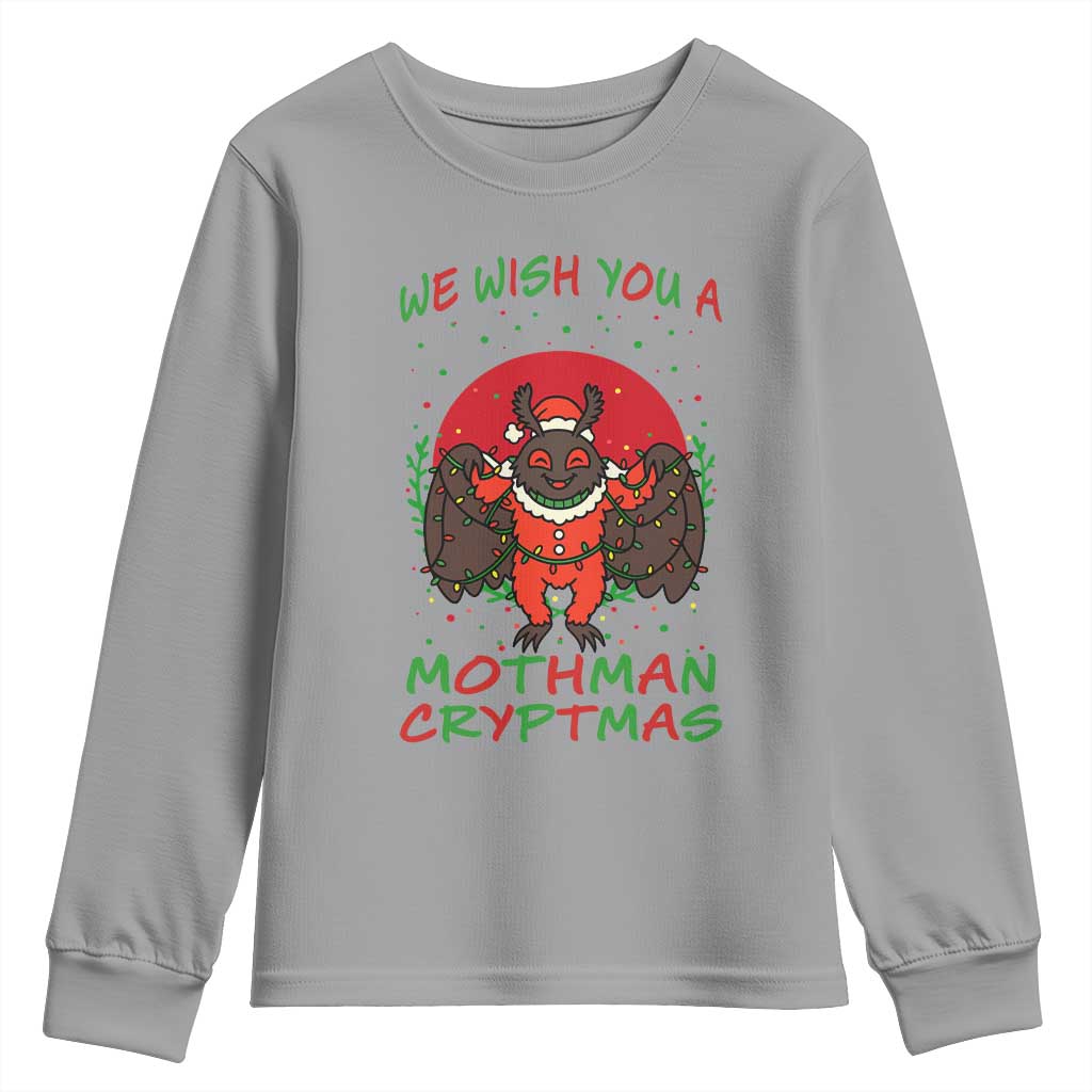Mothman Christmas Youth Sweatshirt We Wish You A Mothman Cryptmas Funny Christmas Gift TS12 Sport Gray Print Your Wear