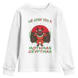Mothman Christmas Youth Sweatshirt We Wish You A Mothman Cryptmas Funny Christmas Gift TS12 White Print Your Wear