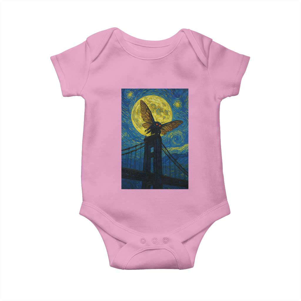 Mothman Starry Night Baby Onesie Van Gogh Cryptid Gift TS12 Light Pink Print Your Wear
