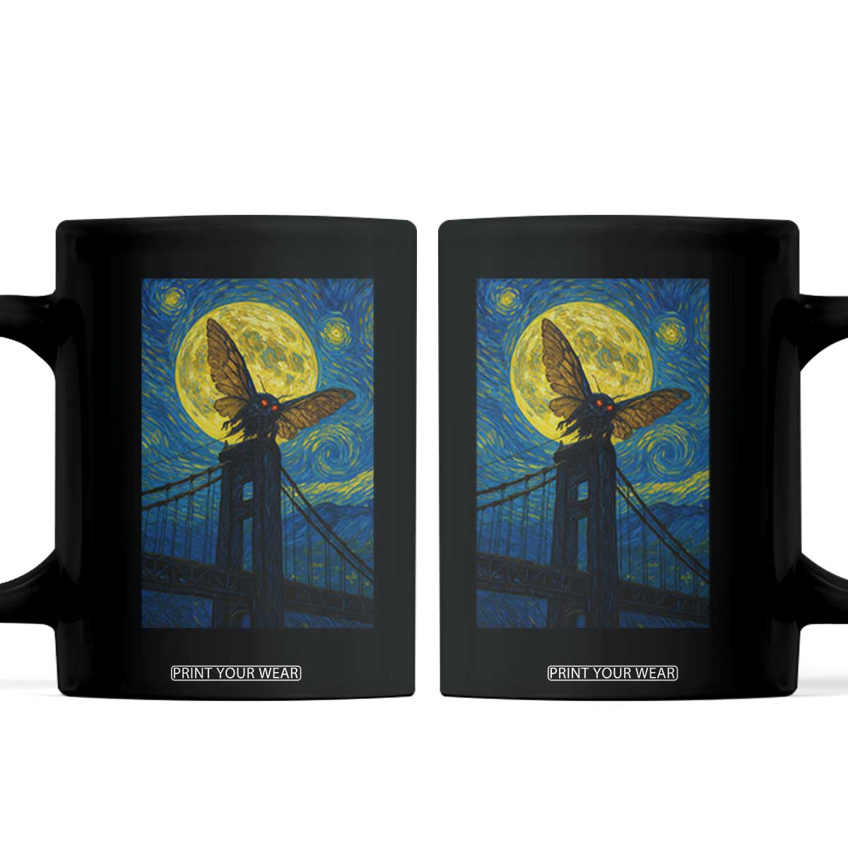 Mothman Starry Night Coffee Mug Van Gogh Cryptid Gift TS12 Black Print Your Wear