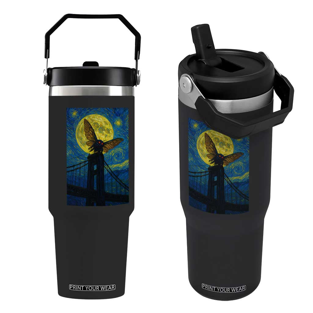 Mothman Starry Night Flip Straw Tumbler Van Gogh Cryptid Gift TS12 One Size: 30 oz Black Print Your Wear