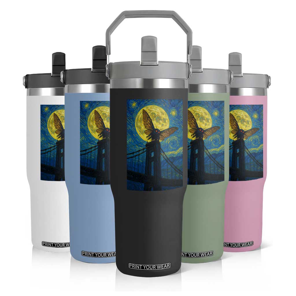 Mothman Starry Night Flip Straw Tumbler Van Gogh Cryptid Gift TS12 Print Your Wear