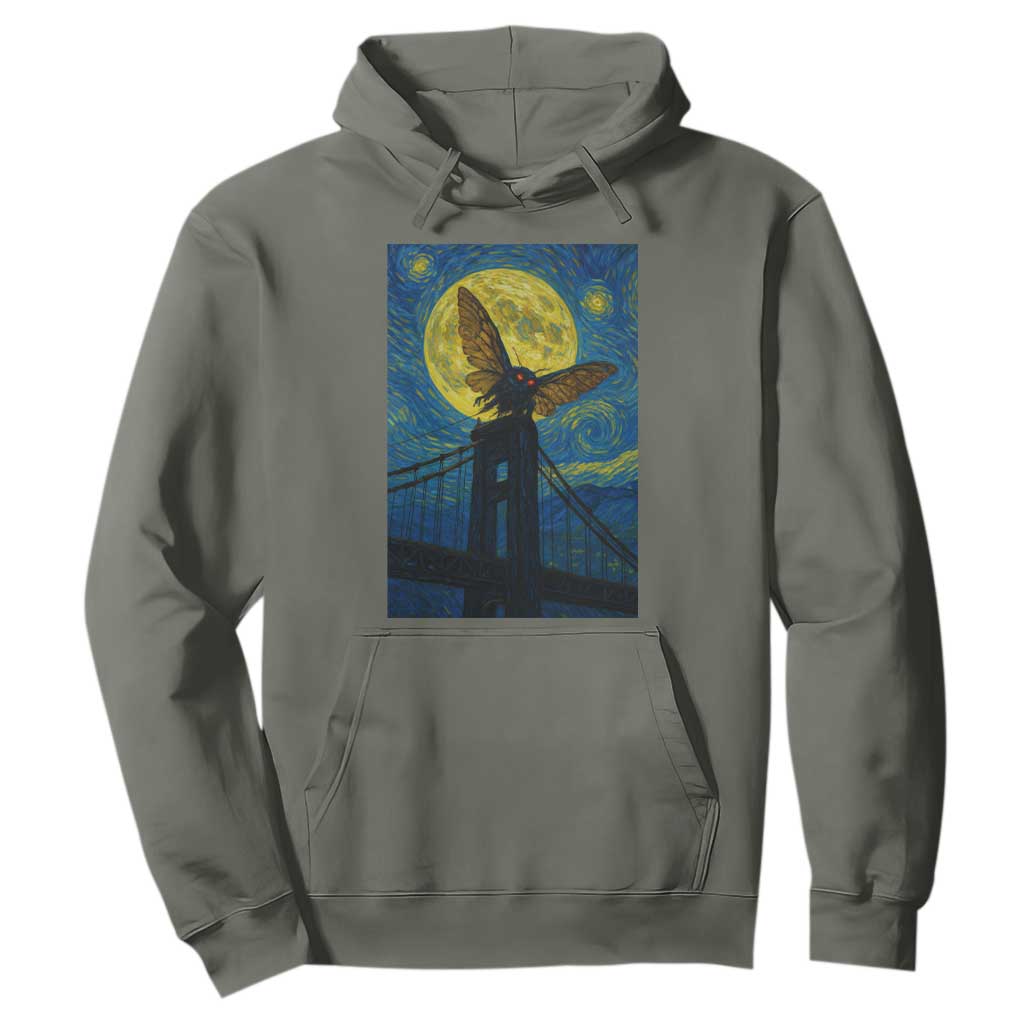 Mothman Starry Night Hoodie Van Gogh Cryptid Gift TS12 Military Green Print Your Wear