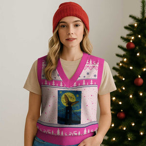 Mothman Starry Night V-Neck Knit Sweater Vest Van Gogh Cryptid Gift TS12 Hot Pink Print Your Wear