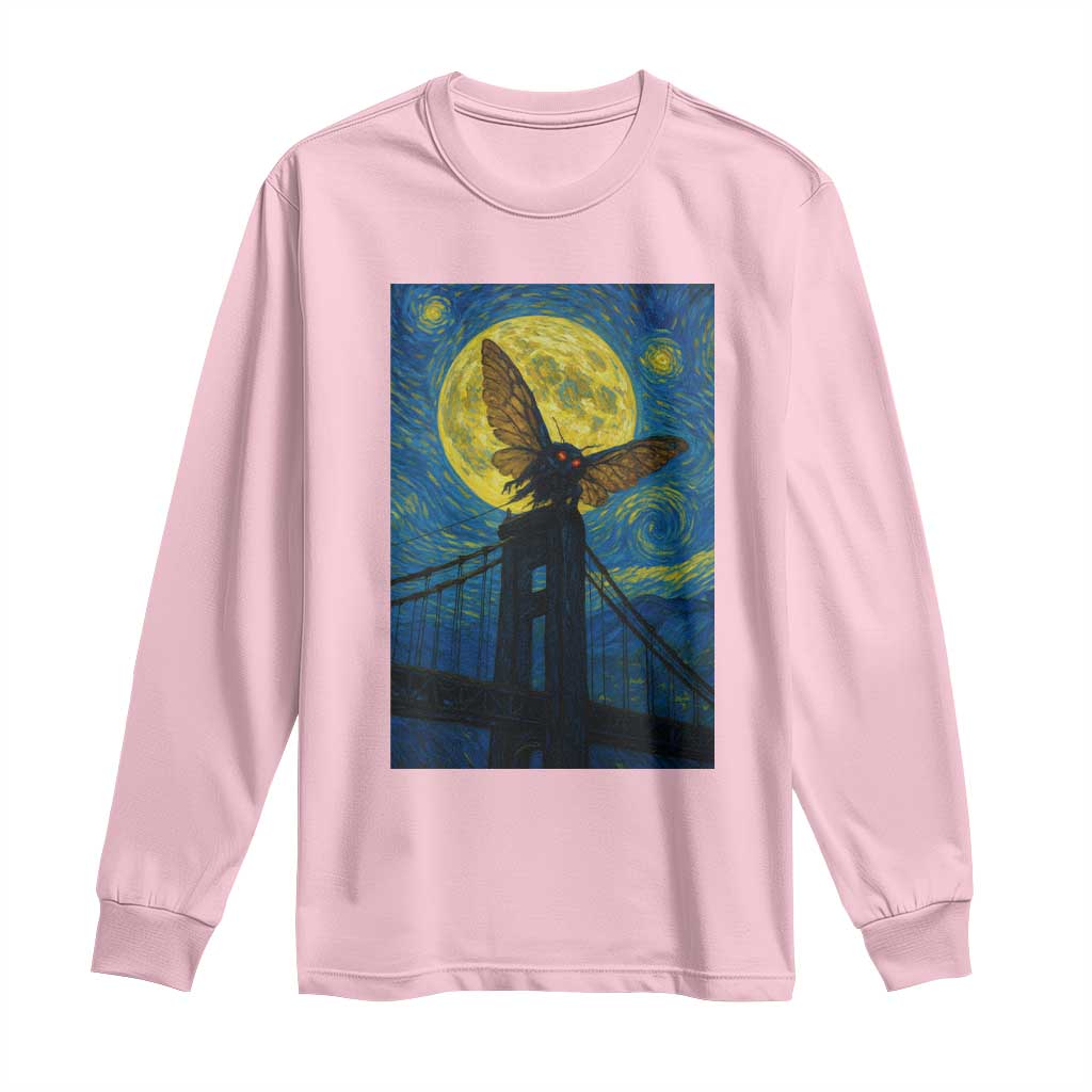 Mothman Starry Night Long Sleeve Shirt Van Gogh Cryptid Gift TS12 Light Pink Print Your Wear
