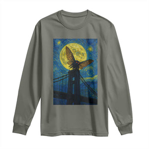 Mothman Starry Night Long Sleeve Shirt Van Gogh Cryptid Gift TS12 Military Green Print Your Wear